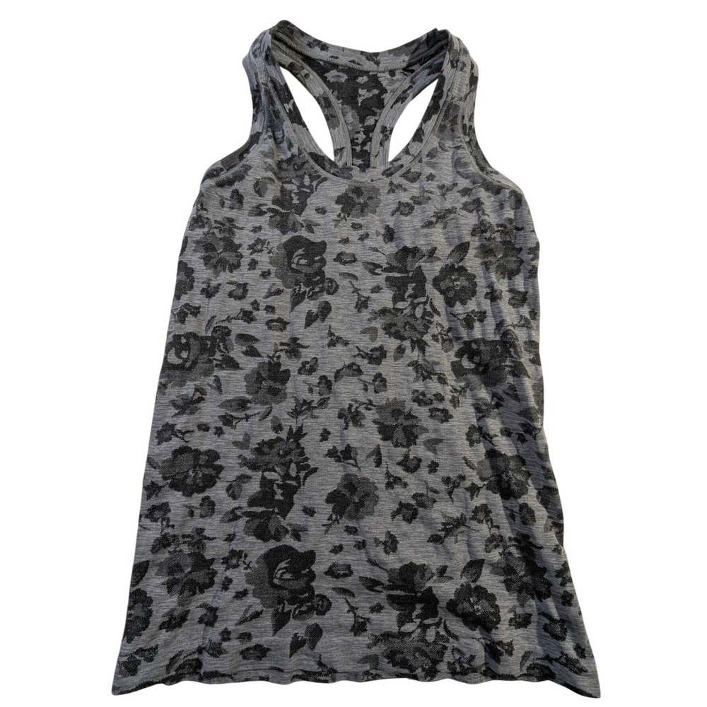 Athleta Women's Grey Floral Racerback‎ Tank Top Athletic Workout Size M